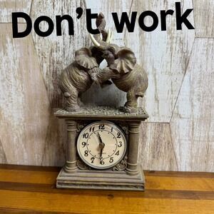Vintage Elephant Clock Statue Table Desk Decor Quartz "Don't Work"‎